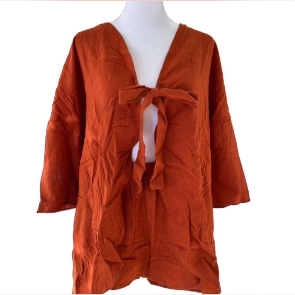 SOLD- Rust Orange Tie-Front Kimono Top